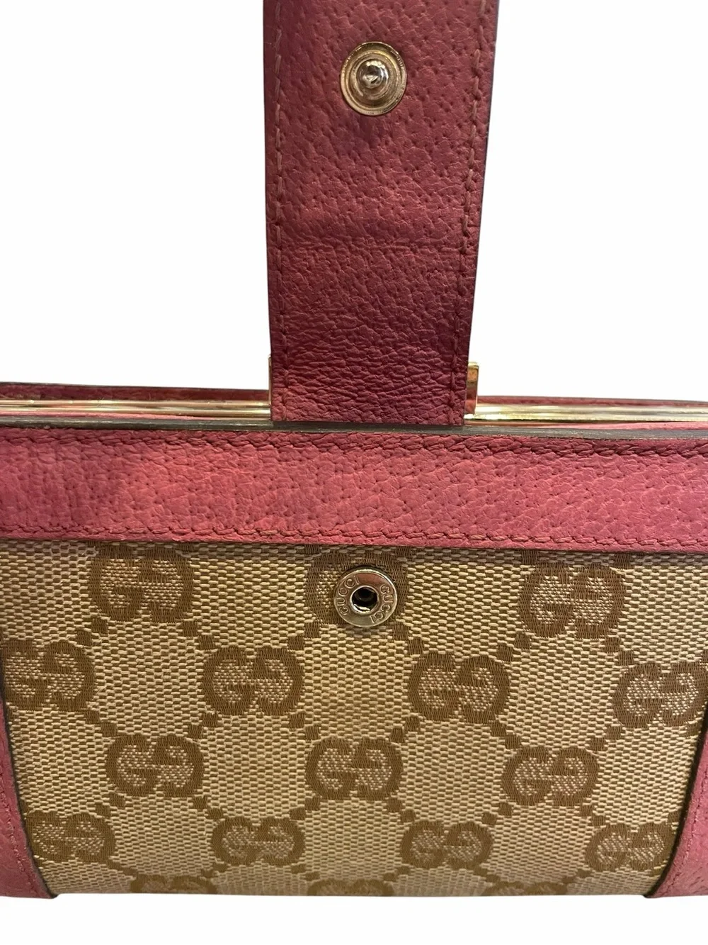 Gucci Beige GG Canvas Wallet with Pink Leather Trim